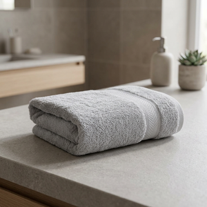 Serviette de bain en coton gris, couleur unie, bordure Dobby, douce pour la peau, écologique, bio, séchage rapide, hypoallergénique, pour la maison et l'hôtel - Product Image 1