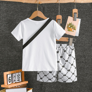 Vêtements décontractés d'été pour garçons de 4 à 8 ans, ensemble de sport de loisirs tendance, ensemble deux pièces imprimé à manches courtes en spandex/coton pour enfants - Product Image 2