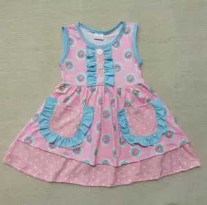 giggle moon remake children Dress kids pink flower print Custom Girls baby summer dress boutique remake