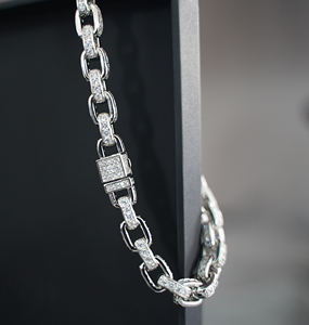 <b>Silver</b> <b>Plated</b> Link Chain Iced Out Diamond Necklace with Sparkling Stones for Luxury Party Wear Street Style Weddings Gifts Sale - Product Image 2