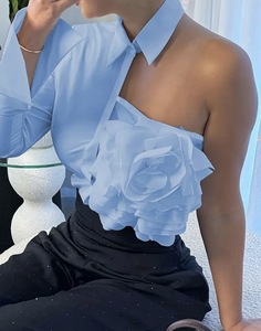 Top Bianco con Spalla Scoperta e Design a Pelle Sottile, Decorazione Floreale Tridimensionale Grande, Alla Moda ed Elegante - Product Image 6