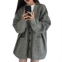 Preppy-Style Gestrickte Mohair-Damenjacke Herbst Neuerscheinung Einreihig Geknöpft Locker Geschnitten Lässiger Vintage-Look V-Ausschnitt