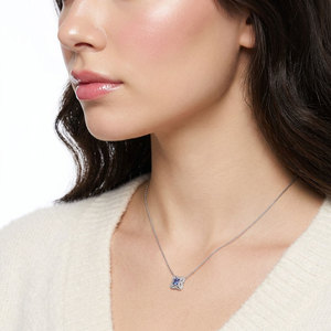 Exclusive Vintage Style Fine Jewelry 18K Solid White Gold Natural Diamond & Blue Sapphire Pendant <b>Necklace</b> Gift For Women Wear - Product Image 4