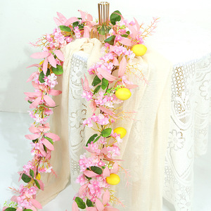 Guirlande de fleurs de cerisier artificielles faciles à obtenir, en rotin, avec fruits de citron, pour la décoration intérieure et la décoration végétale - Product Image 2