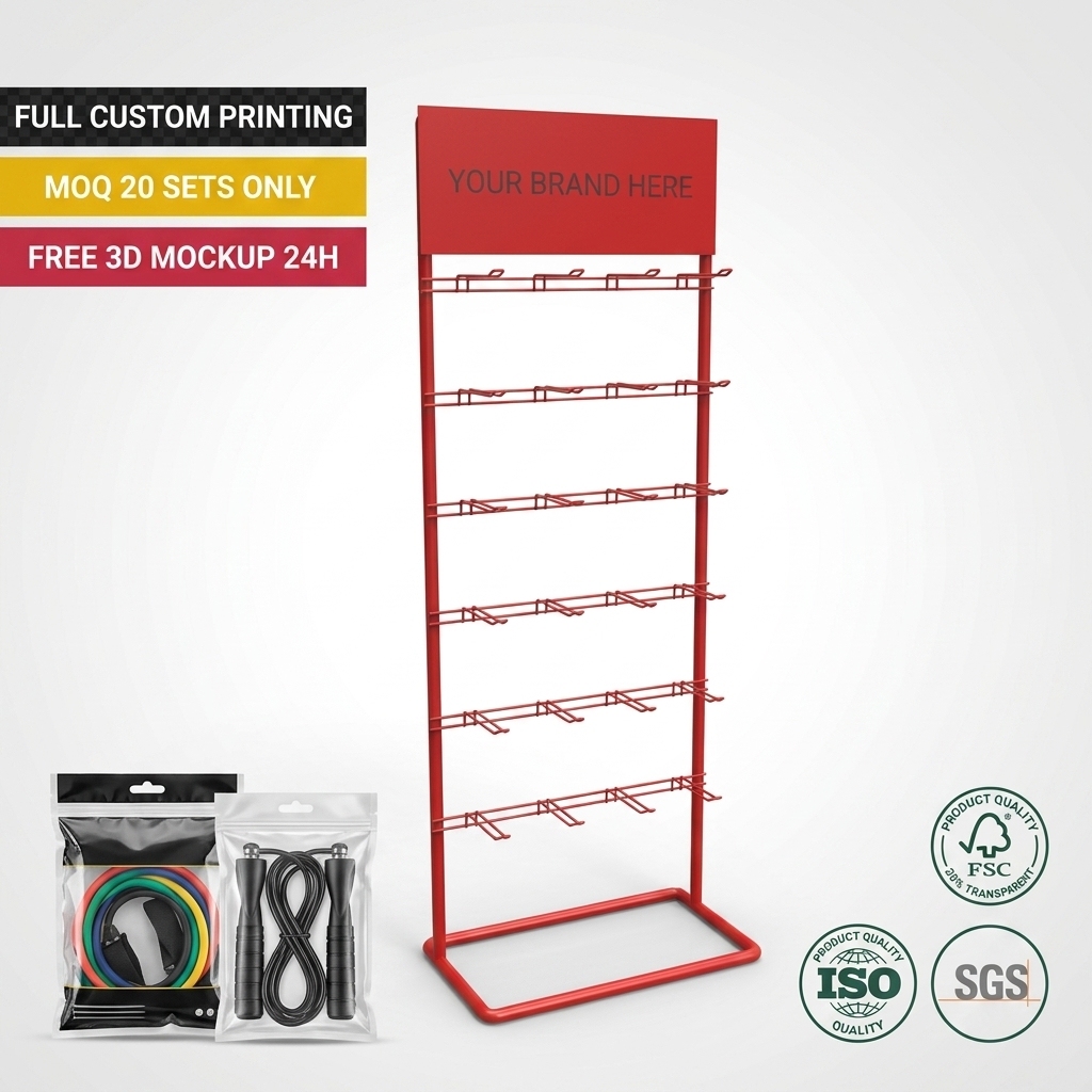 Custom OEM Resistance Band Floor Stand Speed Jump Rope Organizer Gym Accessory Hang-Sell Rack Fitness Equipment Retail Fixture