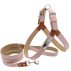 PUPE Elegant Soft Luxury Solid Pattern Adjustable Harness Leash Set Synthetic Leather Vest Style Dog <b>Chest</b> Harness Pet Leash - Product Image 4