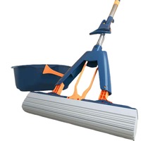 Serpillère auto-essoreuse mains libres DS1998 avec manche long, serpillère à rouleau pour sols en bois dur, serpillère en éponge pour le nettoyage des sols