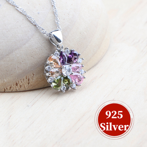 925 argent multicolore topaze ensembles de bijoux mariage blanc cubique Zircon pierres de mariée boucles d'oreilles anneau pendentif collier ensemble pour les femmes - Product Image 5