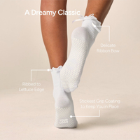 Chaussettes de yoga et de pilates en coton pour femmes avec logo personnalisé, antidérapantes, respirantes, avec nœud