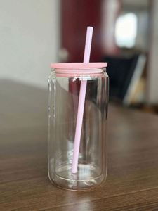 Nouvel arrivage : Pot en PC transparent de 16 oz en forme de verre à bière Libby avec couvercle coloré pour cadeau d'été DIY - Product Image 6