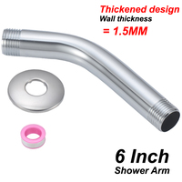 Bras de douche en laiton de 6 pouces avec bride chromée, design moderne, installation facile, garantie 5 ans, compatible avec barre coulissante