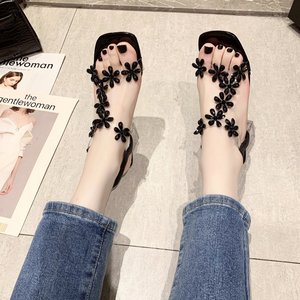 Sandales de luxe personnalisées à fleurs en strass pour femmes et femmes, sandales à talons épais à la mode pour femmes, <span class=keywords><strong>confort</strong></span> - Product Image 6