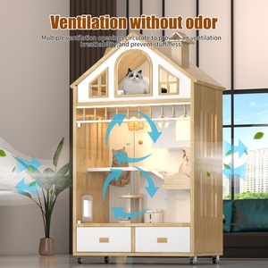 Villa de luxe moderne et personnalisable pour chat d'intérieur, surdimensionnée, respirante, avec motif animalier, armoire intégrée et vitrine complète - Product Image 2