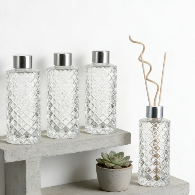 150ml Empty Round Glass Diffuser Bottle with Reed Diffuser Aromatherapy Storage & Perfume Bottle Cork Lid Screen Printed