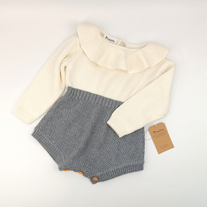 Paleo Bebê Malha Camisola De Algodão Alta Qualidade Cor Contraste Meninas Macacão Adorável Crianças manga comprida Primavera Romper Roupas