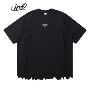 INFLATION Burn Raw Hem Ripped Tshirt Distress Irregularly Design Printing Logo Customize Oversize T-shirt