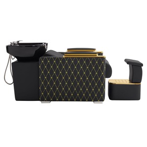 Fauteuil de lavage semi-inclinable pour salon de coiffure, lit de lavage à jet d'eau, lit de massage, design moderne, cuir, bac de lavage, spa capillaire, vente en gros pour salons de beauté - Product Image 3