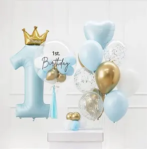 40 Zoll Prince Crown Number Folien ballons 1. Geburtstags feier Dekorationen Kinder Junge Mädchen Erste Ein Jahr Jubiläum Globos Supplies