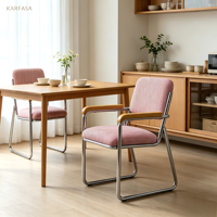 Fauteuil cantilever moderne du milieu du siècle, structure chromée, tissu à motifs vert sauge, accoudoirs en bois pour salon, bureau, café