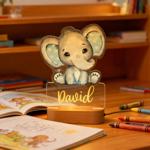 Veilleuse LED à lumière blanche chaude alimentée par USB avec base en bois au design de dessin animé moderne, forme ovale pour une utilisation en chambre à coucher - Product Image 3