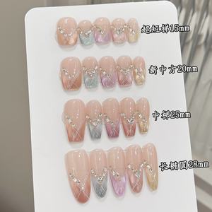 Nouvelle couverture complète conception colorée courte <span class=keywords><strong>manucure</strong></span> artificielle portable ongles conseils français été 3D fleur à la main presse sur les ongles - Product Image 6