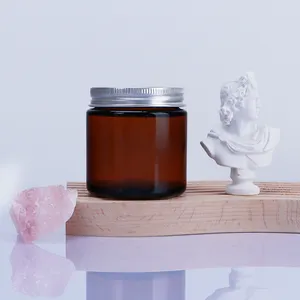 Kosong 100ml asli warna amber bentuk bulat stoples kaca dengan tutup untuk 3OZ lilin grosir