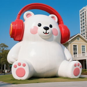 Durable Fiberglass Exterior <b>Paint</b> Systems for Coastal Properties Giant Red Bear Headphones Garden Decor Outdoor 3D Cartoon Style - Product Image 6