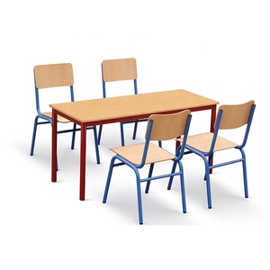 Escritorio escolar doble de madera antigua china, escritorio y silla escolar apilables - Product Image 4