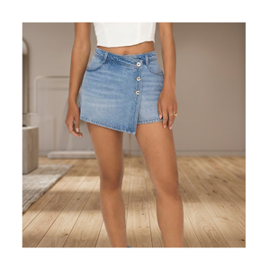 Shorts de mezclilla de verano de alta calidad para mujer, de cintura alta, ajustados, talla grande, impermeables, transpirables, con estampado a cuadros, cintura elástica, venta al por mayor 2026 - Product Image 3
