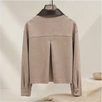 Veste Courte Femme Tendance à Revers Contrastant, 100% Polyester, Boutonnée, avec Poches Plaquées, Vêtement d'Extérieur Quotidien
