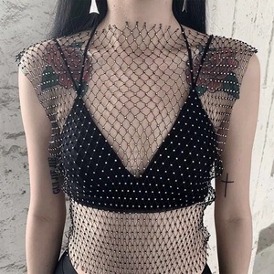 Sexy Diamonds Mesh Cropped Tank <strong>Top</strong> Women Summer Cover up Bikini See Through Rhinestone <strong>Net</strong> Party Club Crop <strong>Top</strong> - Product Image 5