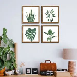 Eaglegifts 4 Pcs Italiaanse Keuken Printing Kunstwerk Schilderijen Muur Opknoping Decoratie Groene Plant Prints Muur Art Blad Foto 'S