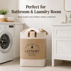 Sac à linge en coton, fourre-tout réutilisable pour vêtements sales, organisateur de rangement pour la maison, la chambre et la buanderie, pour un tri pratique - Product Image 3