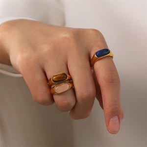 Anillo de Dedo de Acero Inoxidable con Piedra Natural, Joyería Personalizada Popular - Product Image 3