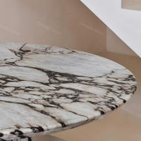 Table de salle à manger d'hôtel moderne personnalisée, durable, en marbre naturel, ronde, 6 places, pour la rénovation complète de la maison