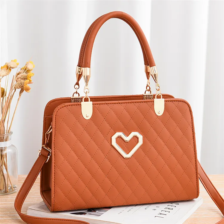 Latest high quality unique brown colour popular women big hand bags pu leather ladies handbags small