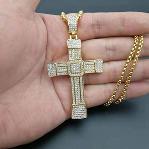 Titanium Steel <b>Cross</b> Pendant Necklace Gold Plated Pave Setting Men's Hip Hop Jewelry Party Fashion Necklace - Product Image 4