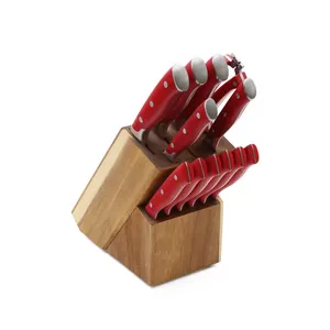 Set di coltelli da cuoco professionale in acciaio tedesco 1.4116 da 14 pezzi di vendita caldo con ceppo portacoltelli in legno di Acacia