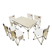 Table de pique-nique pliable portable avec 4 sièges, ensemble de table de camping en aluminium pour l'extérieur, design compact