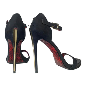 Femmes grande taille Vintage lame sandales talons hauts CP épée Peep Toe pompes boucle sangle <span class=keywords><strong>noir</strong></span> rouge <span class=keywords><strong>talon</strong></span> <span class=keywords><strong>carré</strong></span> 10cm mariage - Product Image 3