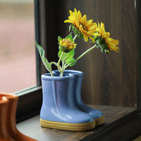 Pot de fleurs en céramique en forme de bottes de pluie, petit pot émaillé pour plantes succulentes, fleurs séchées, pour rebord de fenêtre, étagère, table, décoration intérieure