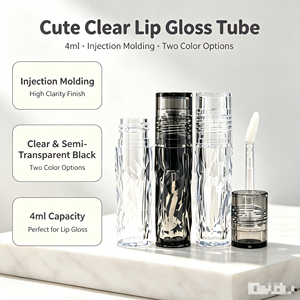 Tube de brillant à lèvres vide moulé par <span class=keywords><strong>injection</strong></span>, transparent, 4 ml, emballage cosmétique noir transparent/semi-transparent, vente en gros - Product Image 1