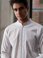 Uniforme de chef pour homme, manches courtes, sergé, logo imprimé en relief, polyester/coton, respirant, pour la restauration, l'hôtellerie, la cuisine et la pâtisserie