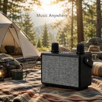 Sistema de Audio Karaoke de Lujo con Gabinete de Madera, Micrófonos Inalámbricos Duales, Sonido Estéreo HiFi, Múltiples Modos de Conexión para Uso Doméstico
