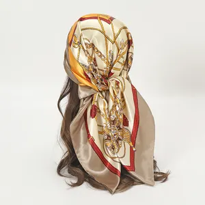 Yiwu peru 90*90cm lenço de cetim top headbands Borboleta Baixo MOQ Personalizado Lenços Banda
