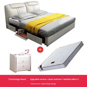 Letto Moderno in Tessuto e Pelle con Massaggio, Contenitore, Arredamento per Casa, Letto Matrimoniale con 2 Cassetti Multifunzionale per Camera da Letto e Hotel - Product Image 6