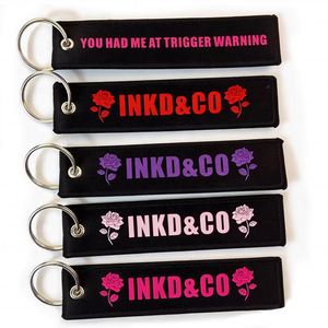 Wholesale High Quality Customized <b>Key</b> Flight Label <b>Custom</b> Jet Tag Fabric Woven Brand Embroidered Keychain - Product Image 4