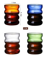 Vaso de Vidrio Corrugado de 300 ml, de Borosilicato, Colorido, para Leche, Jugo, Desayuno