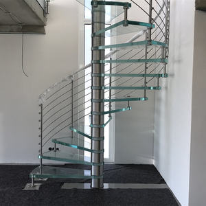 Escalier en colimaçon rond intérieur, escalier préfabriqué en métal avec marches en verre et garde-corps en tiges, durable, utilisation hôtelière - Product Image 2