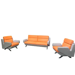 Hot selling sofa set furniture for executive office modern Orange and gray leather sectional couch sofas